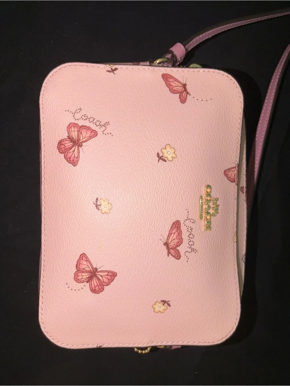COACH Pink Butterfly Print Camera Crossbody